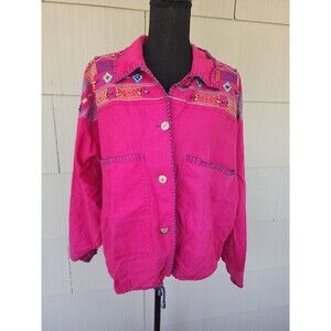 L & J By SK & Company Pink Orienamental Geometric Jacket Vintage Size Large